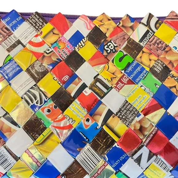 Vintage Y2K Candy Wrapper Purse Recycled Spanish Language Text Multicolor - Picture 4 of 5